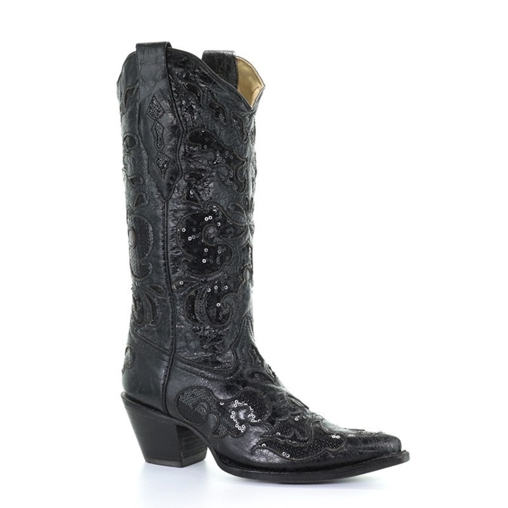 New Corral Black Western Boots w/ Sequin Inlay